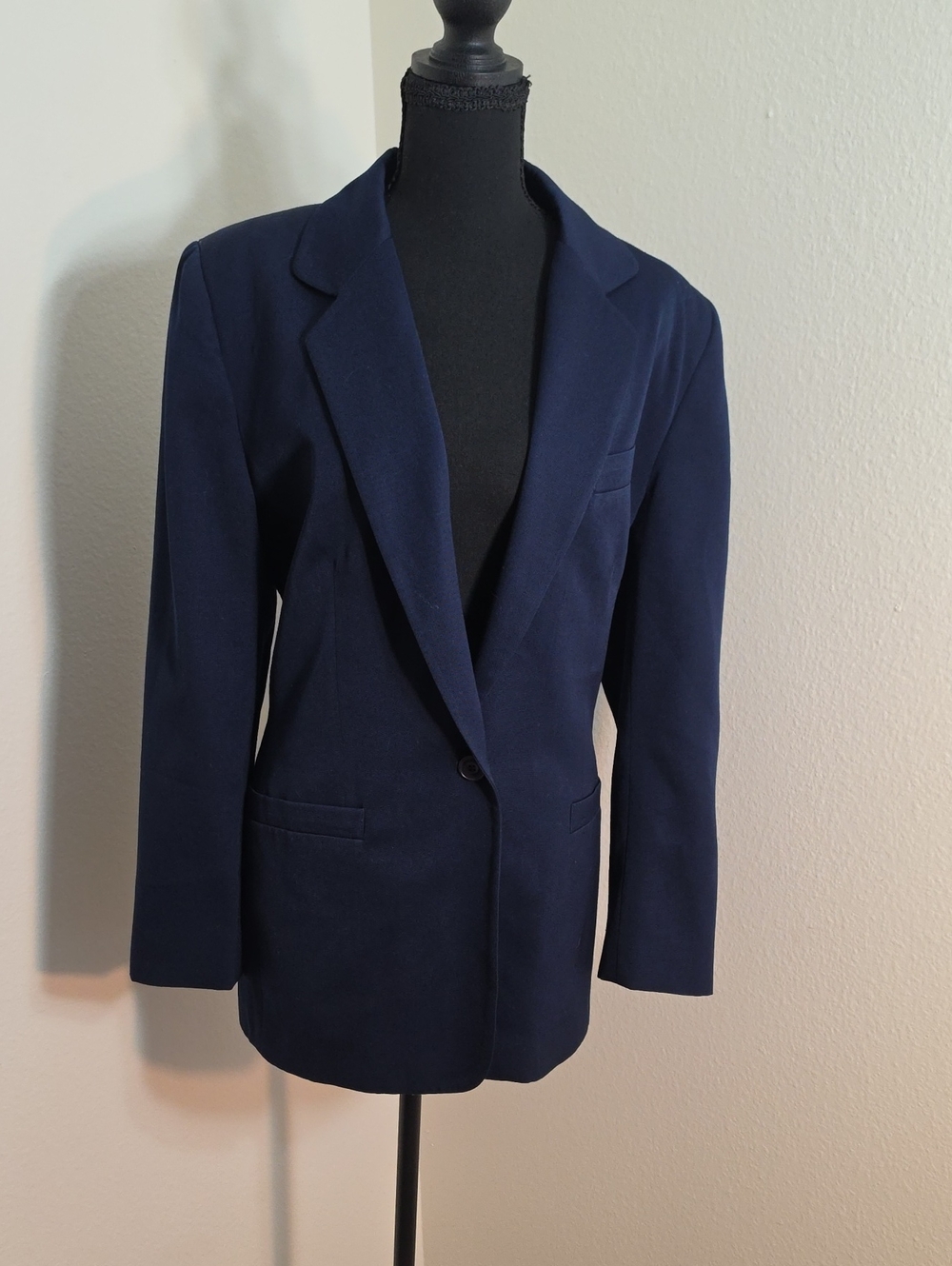 Lands' End Navy Single-Button Blazer Jacket